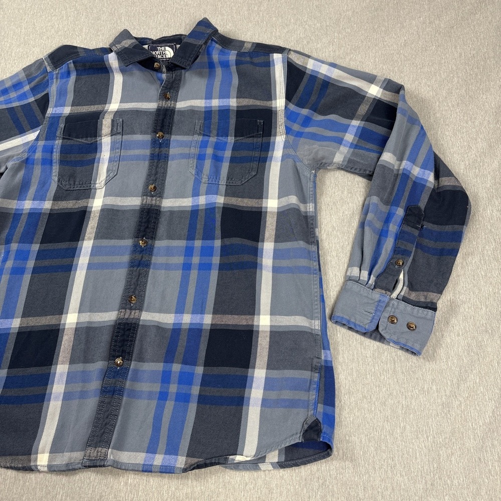 The North Face Men's‎ Flannel Shirt Medium Blue Plaid Long Sleeve Button Up - Picture 3 of 15